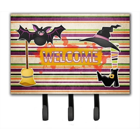 Carolines Treasures 6 x 9 In. Witch Costume and Broom on Stripes Halloween Leash or Key Holder SB3010TH68